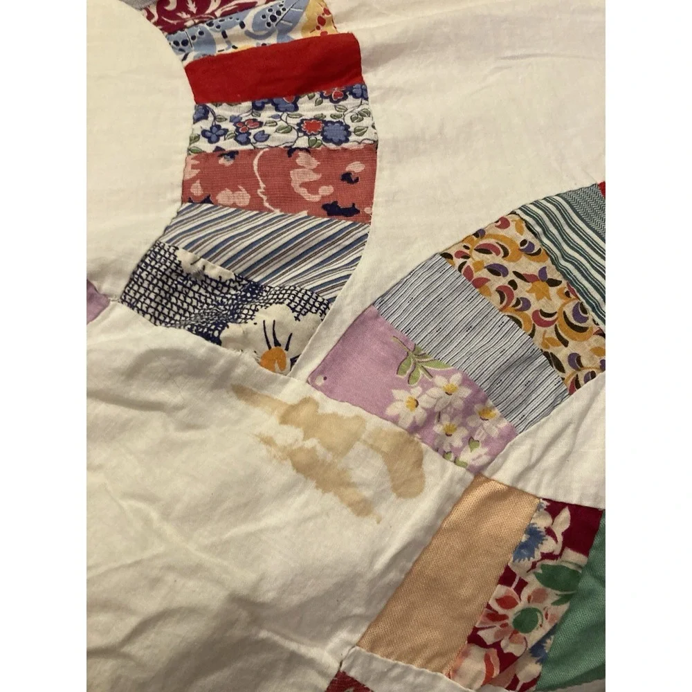 Vintage Handmade Double Wedding Quilt Topper Unfinished Patchwork 60